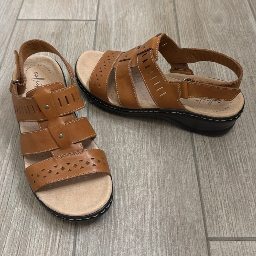 Clarks Lexi Qwin Brown Leather Slingback Sandals Shoes Size 8 Wide - Picture 5 of 15